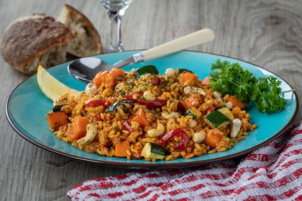 Mediterranean Vegetable Paella With Cashew Nuts